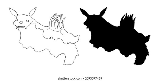 sea slug. sea slug in sketch style isolated black outline and silhouette in black on white, with horns and a smile