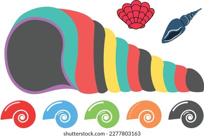 Sea Snail shell islated Vector sea shell silhouette with abstract geometric shapes minimalist marine print