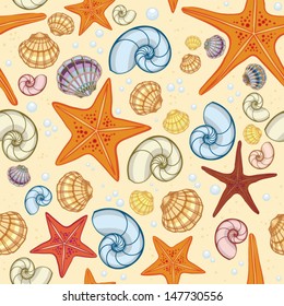Sea snail, shells and starfish PATTERN