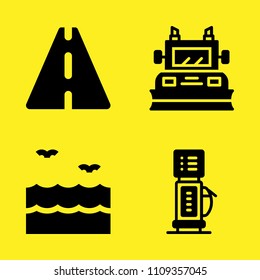 sea, snowplow, road sign and gas station vector icon set. Sample icons set for web and graphic design