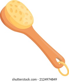 Sea sponge on wooden handle. Cartoon bath accessory isolated on white background