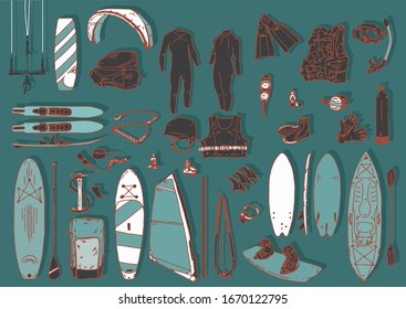 Sea sports elements to have a great time.