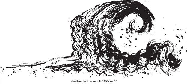 sea spray. brush stroke wave. hand drawn shape.
