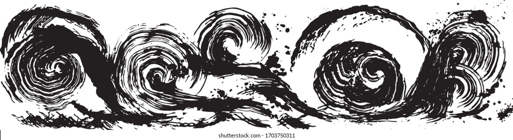 Sea Spray. Brush Stroke Waves.