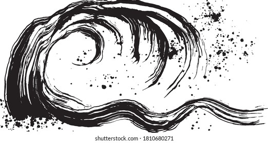 spray marino. ondas de trazo de pincel. formas dibujadas a mano.