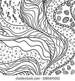 Sea square pattern with lines and waves. Nautical background. Line art creation. Zen art. Decorative style. Zentangle. Coloring book. Design for spiritual relaxation for adults