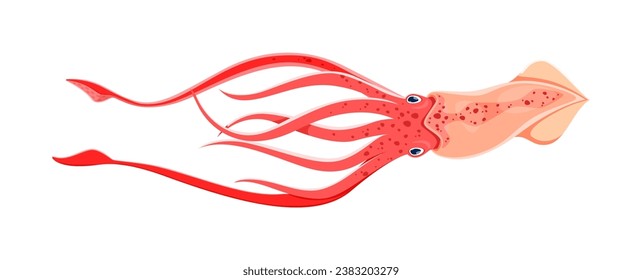 Sea squid animal character, isolated cartoon vector marine creature with a soft body, tentacles, and ability to change color and shape. It navigates the ocean depths, using ink as a defense mechanism