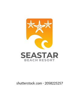 diseño del logotipo del vector resort de playa de estrella del mar