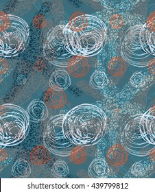 Sea star with bubbles on deep green.Hand drawn seamless pattern. Nature textile design. Ocean fabric collection.