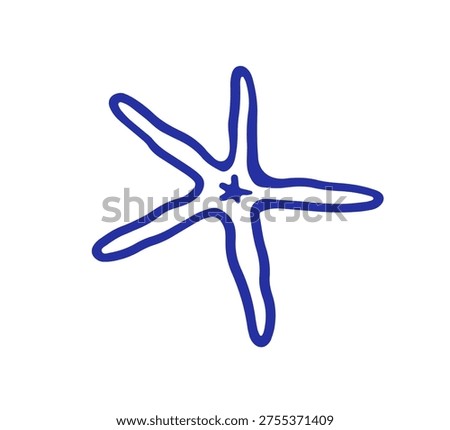 Sea star fish, outline doodle drawing. Starfish, ocean coastal mollusk, hand-drawn ink contour sketch. Marine aquatic beach mollusc. Handdrawn vector illustration isolated on white background