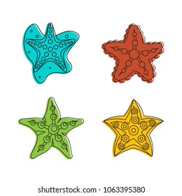 Sea star icon set. Color outline set of sea star vector icons for web design isolated on white background