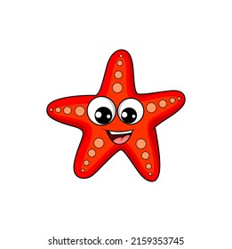 Sea star marine creature isolated cartoon character living on coral reef. Vector sea-star cute funny personage aquarium and sea bottom decoration, invertebrate animal sea-star, creature of star-shape