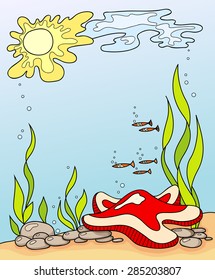 Sea star in the ocean. Coloring book for children. Vector illustration