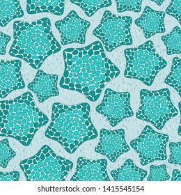 Sea star pattern. Ocean print. Blue texture. Sea animal summer colorful  seamless pattern. Holiday summer background.
