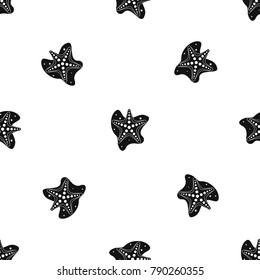 Sea star pattern repeat seamless in black color for any design. Vector geometric illustration