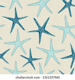 Sea star seamless beach pattern in turquoise, teal and sand. Soft, pretty repeat design. Great for beach wedding invitations, coastal home decor, nautical textiles, summer fashion and swimwear.