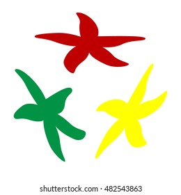 Sea star sign. Isometric style of red, green and yellow icon.