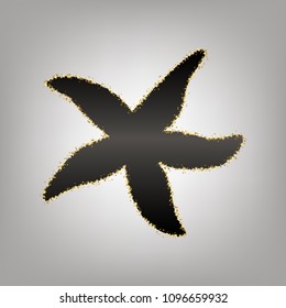 Sea star sign. Vector. Blackish icon with golden stars at grayish background.