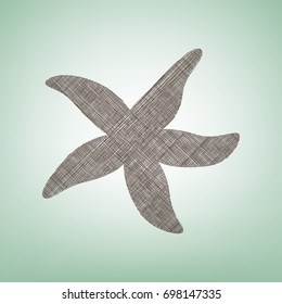 Sea star sign. Vector. Brown flax icon on green background with light spot at the center.