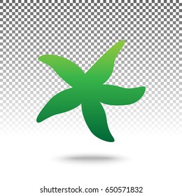 Sea star sign. Vector. Green gradient icon with shadow at bottom on transparent and white background.