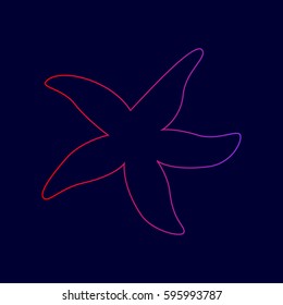 Sea star sign. Vector. Line icon with gradient from red to violet colors on dark blue background.