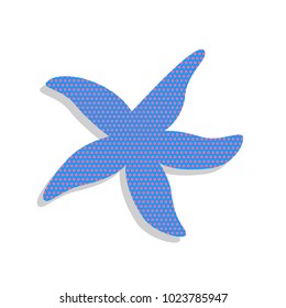 Sea star sign. Vector. Neon blue icon with cyclamen polka dots pattern with light gray shadow on white background. Isolated.