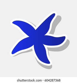 Sea star sign. Vector. New year bluish icon with outside stroke and gray shadow on light gray background.
