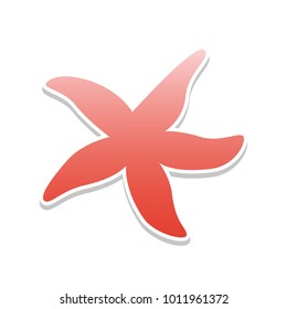 Sea star sign. Vector. Reddish icon with white and gray shadow on white background. Isolated.