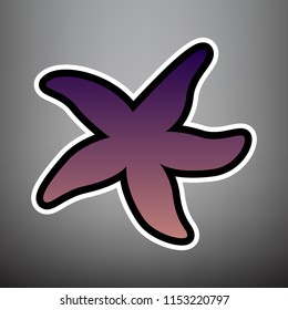 Sea star sign. Vector. Violet gradient icon with black and white linear edges at gray background.