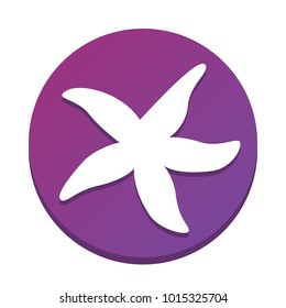 Sea star sign. Vector. White icon with flat shadow on purpureus circle at white background. Isolated.