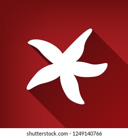 Sea star sign. Vector. White icon with limitless shadow at ruby red background.