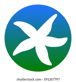 Sea star sign. Vector. White icon in bluish circle on white background. Isolated.