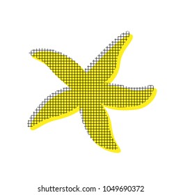 Sea star sign. Vector. Yellow icon with square pattern duplicate at white background. Isolated.