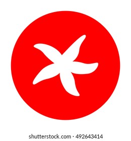 Sea star sign. White icon on red circle.