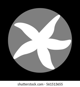 Sea star sign. White icon in gray circle at black background. Circumscribed circle. Circumcircle.