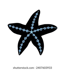 Sea star silhouette vector illustration on white background. Starfish outline. Sea life line drawing. Ocean animals hand illustration.