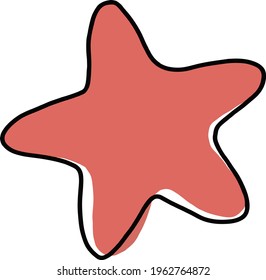 Sea star, starfish icon sticker on white border. Hand drawn converted to vector, isolated, coloured.