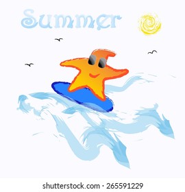 Sea star with surfboard