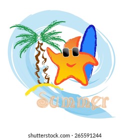 Sea star with surfboard