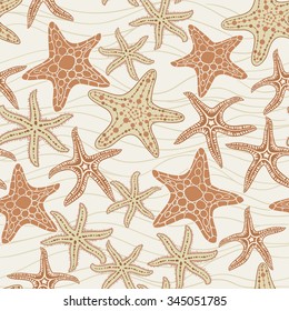 Sea star vector hand drawn vector seamless pattern. Marine decorative background