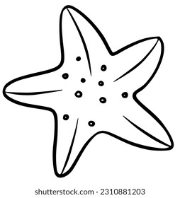 Sea starfish black silhouette vector icon. Simple star fish hand drawn contour isolated on white background. Black marine beach graphic element.