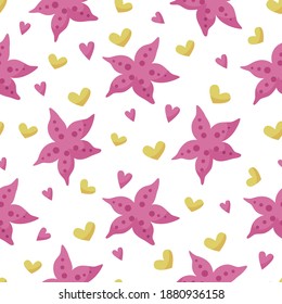 Sea starfish cartoon seamless pattern - endless kids nautical digital paper, vector nursery cute undersea animal background for baby textile, scrapbooking, wrapping paper