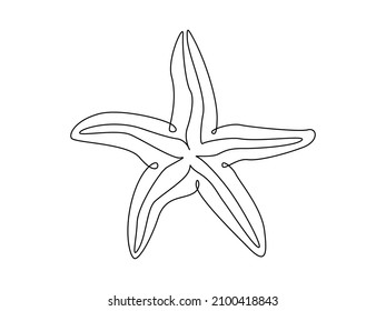 Sea starfish. Continuous one line drawing of underwater star in linear style. Simple minimalistic outline icon. Doodle Vector illustration