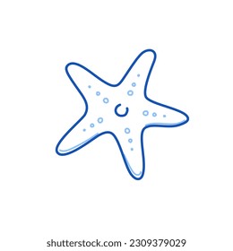 Sea starfish doodle. Hand drawn sketch doodle style sea star. Blue pen line stroke isolated element. Marine life concept. Vector illustration