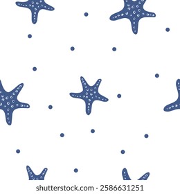 Sea starfish seamless pattern elements in blue tones background vector illustration