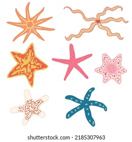 Sea stars hand drawn vector illustration collection. Underwater world.