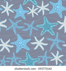 Sea stars hand drawn vector seamless pattern. Marine and summer background for textile, wallpaper, print.