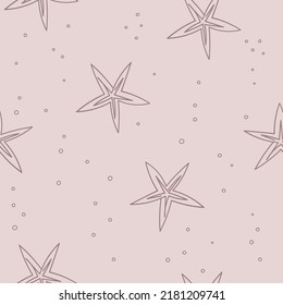 Las estrellas del mar siguen un patrón impecable. Esbozos dibujados a mano. Impresión playera de la playa de verano. Textura de elementos de la costa marina. Diseño de tela textil vintage subacuática de moda