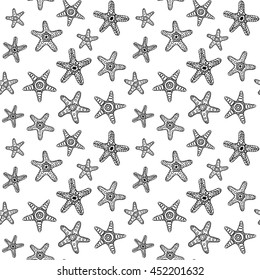 Sea Stars Seamless Pattern, hand drawn, vector illustration