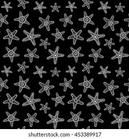 Sea Stars Seamless Pattern, hand drawn, vector illustration